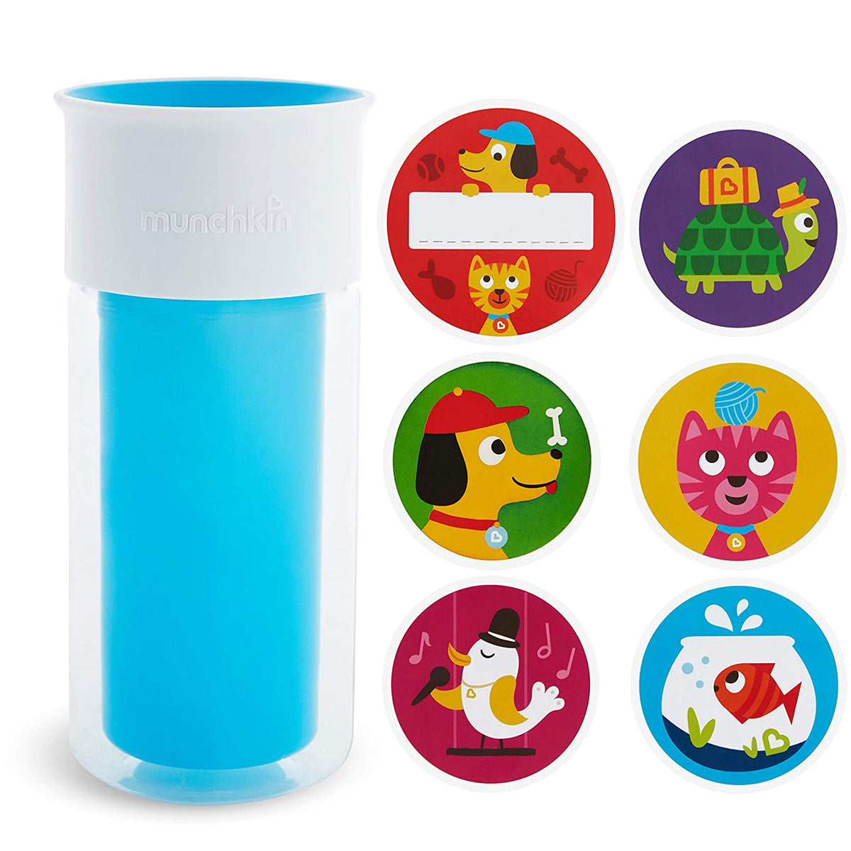 Munchkin Miracle 360 Insulated Sippy Cup, Includes Stickers to Customize Cup, 9oz, Blue