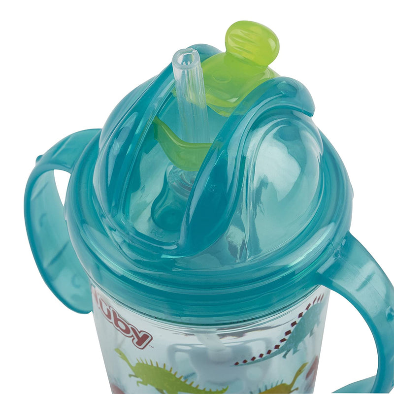 NUBY Tritan No Spill Flip N' Sip Twin Handle Printed Cup with 360 Weighted Straw Pink Flower