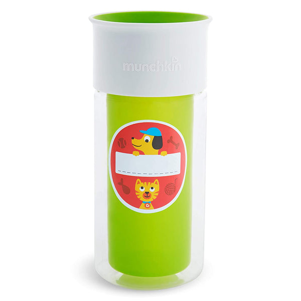 Munchkin Miracle 360 Insulated Sippy Cup, Includes Stickers to Customize Cup, 9 Ounce, Green