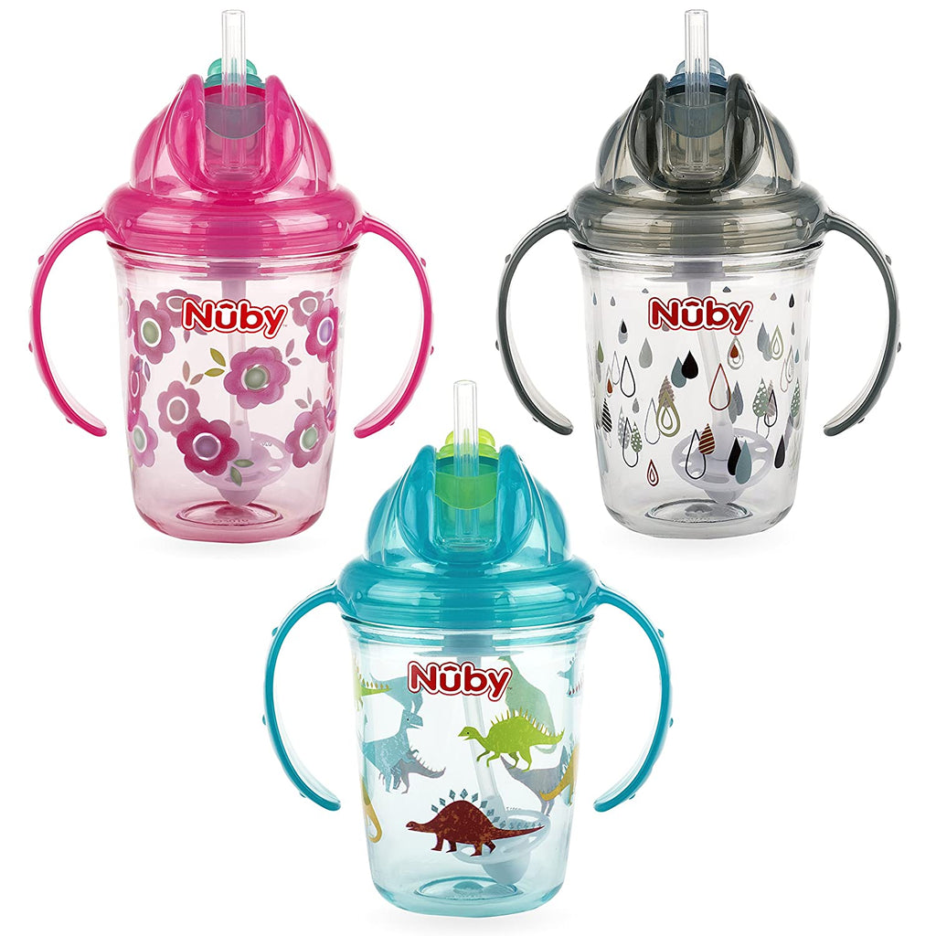 Nuby No-Spill Cup With Flexi Straw 10 oz, 2 pk (More Colors