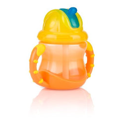 Nuby Two-Handle Flip N' Sip Straw Cup, 8 Ounce, Orang Yellow