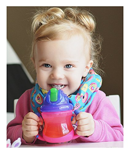 Nuby Two-Handle Flip N' Sip Straw Cup, 8 Ounce, Pink with Purple