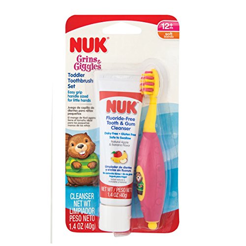 NUK Grins & Giggles Toddler Toothbrush & Cleanser Set, Girl, Pink