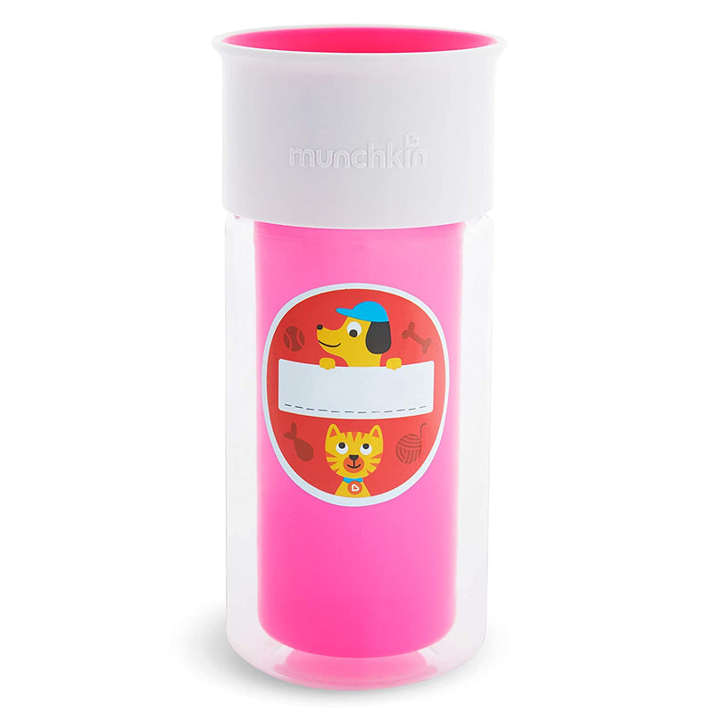Munchkin Miracle 360 Insulated Sippy Cup, Includes Stickers to Customize Cup, 9oz, Pink