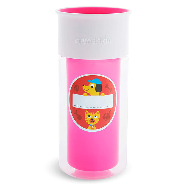 Munchkin Miracle 360 Insulated Sippy Cup, Includes Stickers to Customize Cup, 9 Ounce, Pink