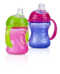 Nuby 2-Pack Two-Handle No-Spill Super Spout Grip N' Sip Cups, 8 Ounce, Pink and Purple