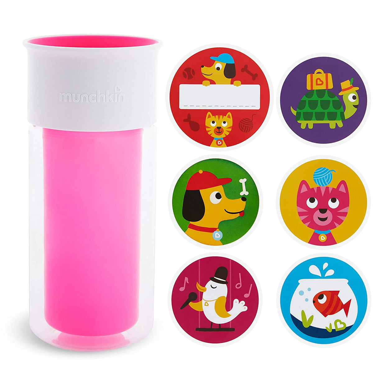 Munchkin Miracle 360 Insulated Sippy Cup, Includes Stickers to Customize Cup, 9oz, Pink