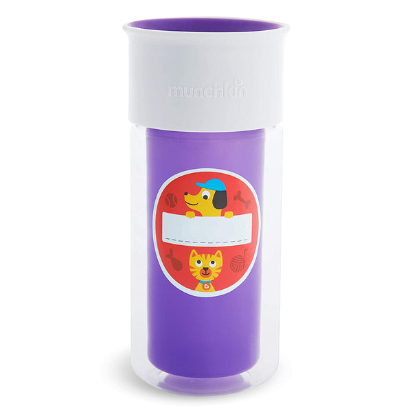 Munchkin Miracle 360 Insulated Sippy Cup, Includes Stickers to Customize Cup, 9 Ounce, Purple