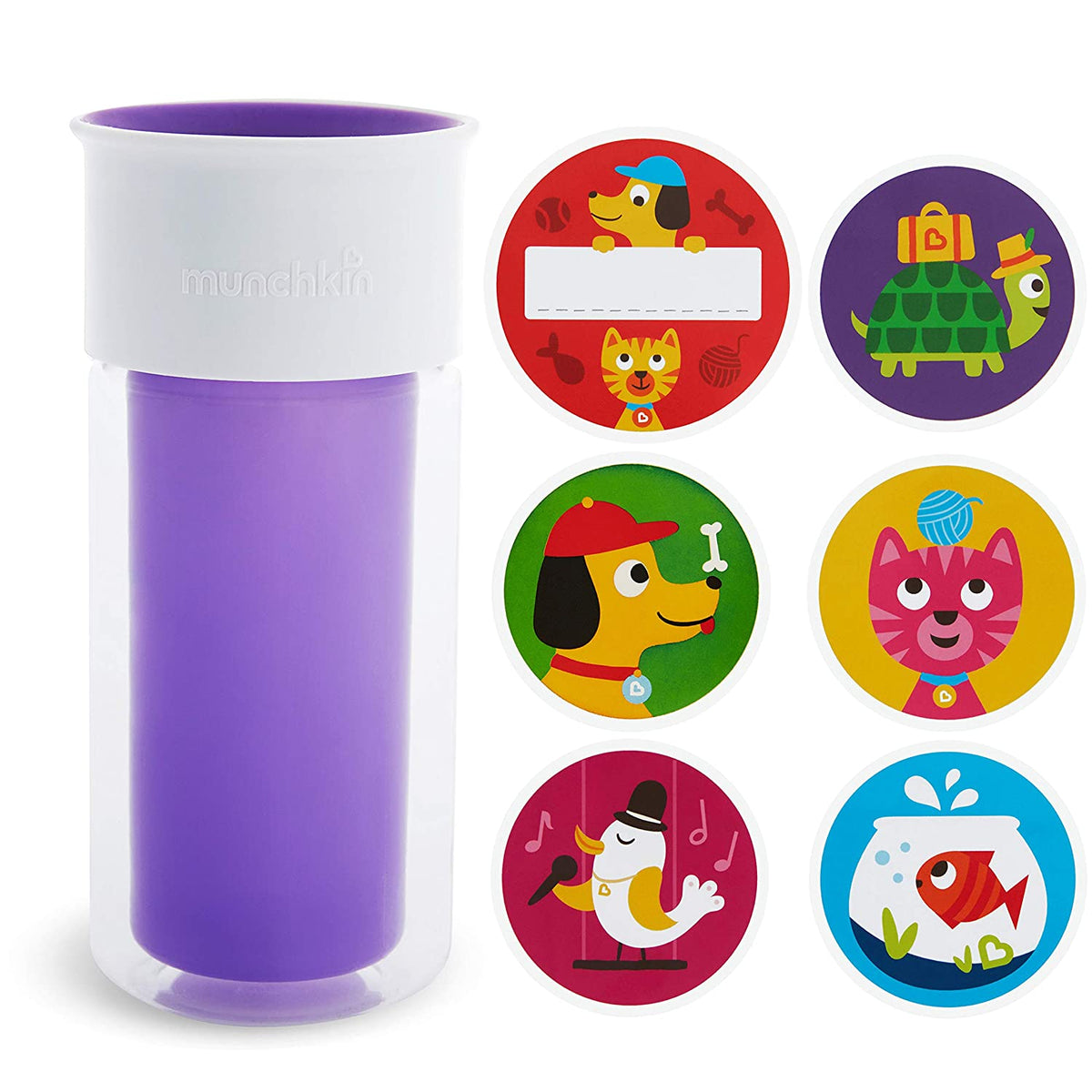 Munchkin Miracle 360 Insulated Sippy Cup, Includes Stickers to Customize Cup, 9oz, Purple