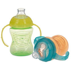 Nuby 2-Pack Two-Handle No-Spill Super Spout Grip N' Sip Cups, 8 Ounce, Orange and Green